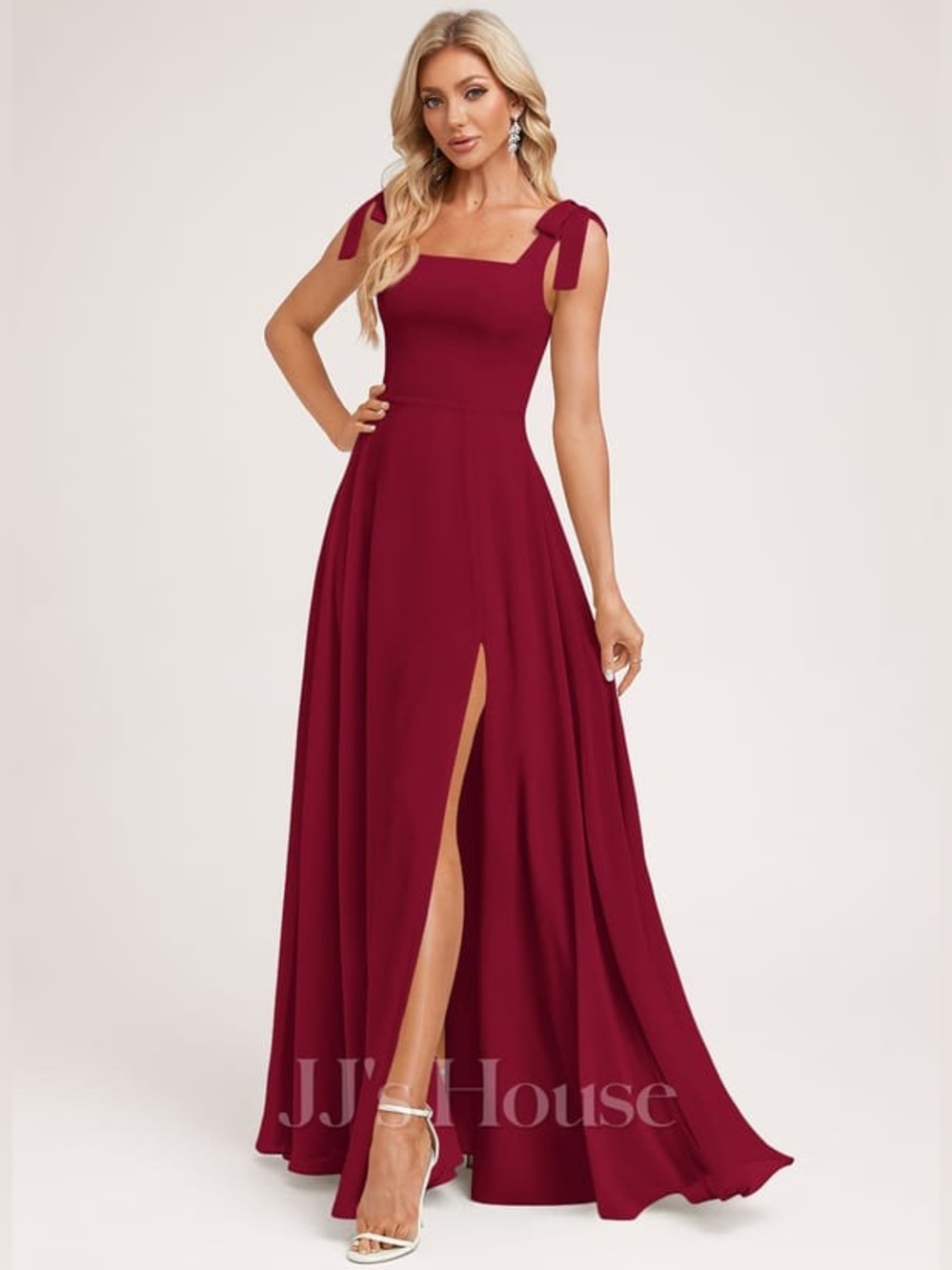 Burgundy Chiffon Bow Strap Bridesmaid Dress – NEW, Never Worn